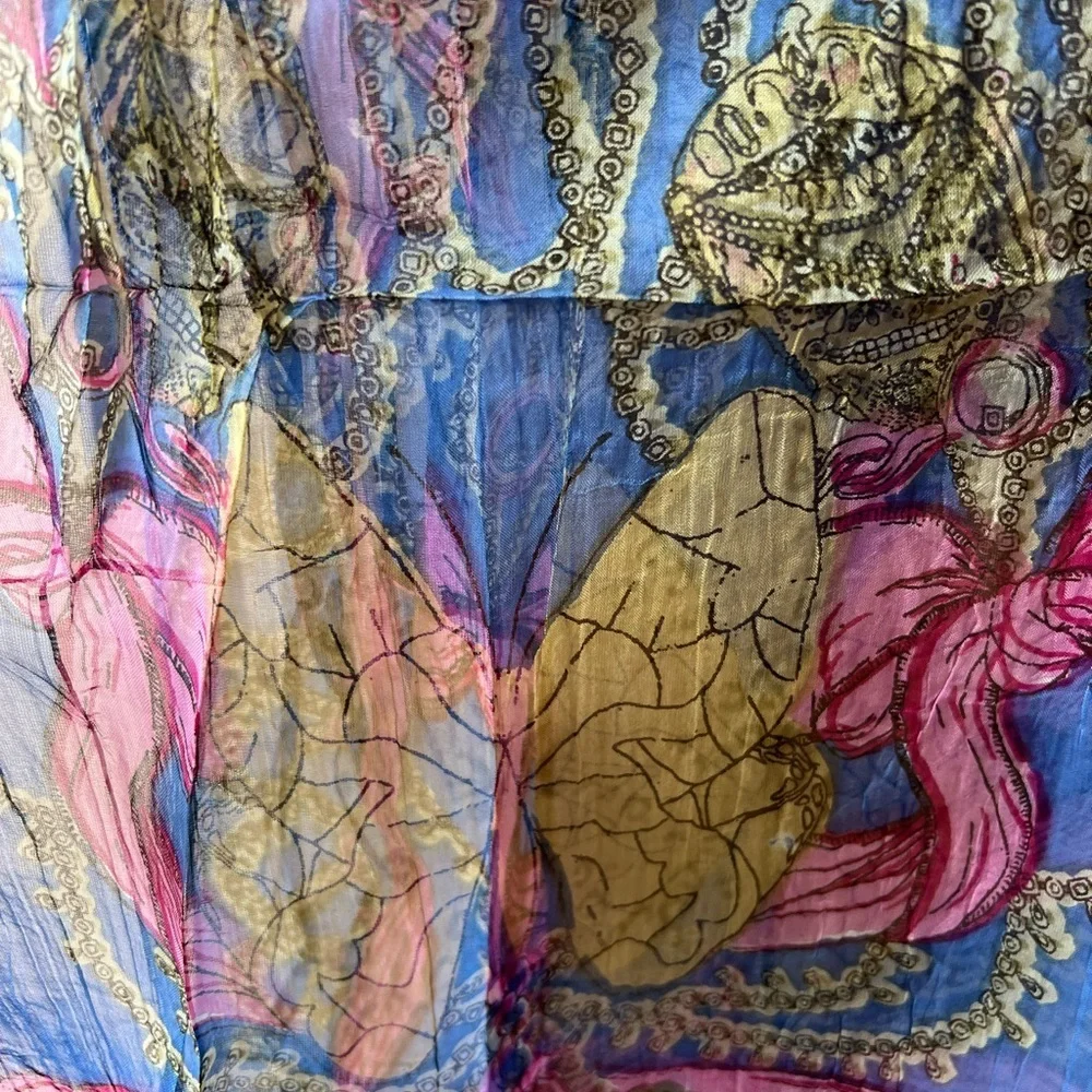 Raj Anthropologie Turquoise Butterfly Silk Scarf DEAD STOCK Y2K 19”x72” New 1466